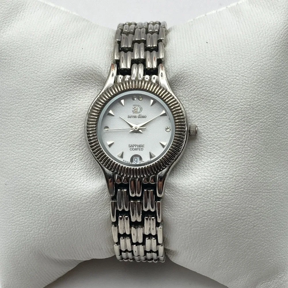 Aren Dino Women's Watch 25mm Silver Tone Swiss Date New Battery SMALL 5.75